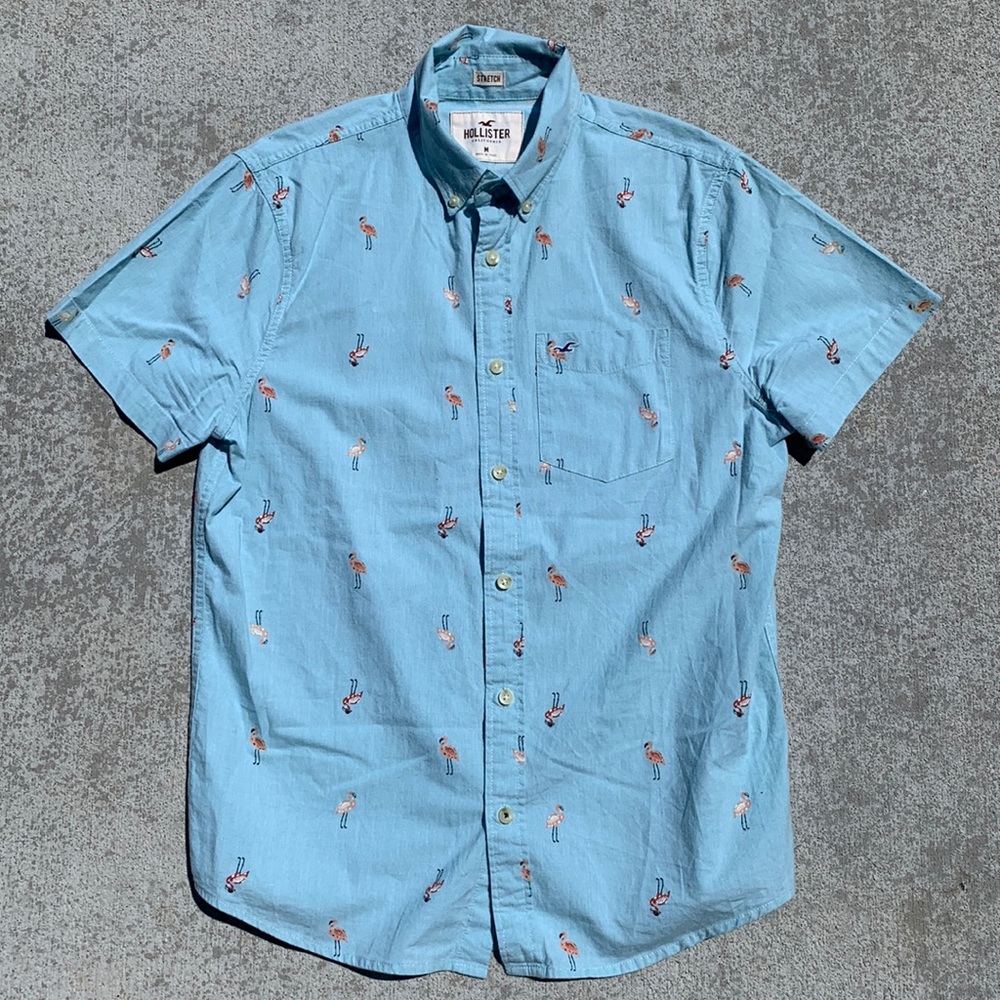 Hollister Light Blue Flamingo Button Down
